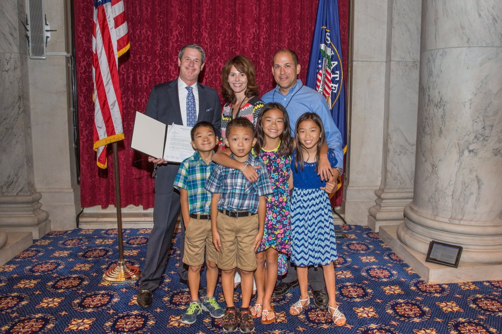 Our Angels were honored at a Congressional Pin Ceremony. Below, the Dille family is receiving their pin from Senator Vitter.